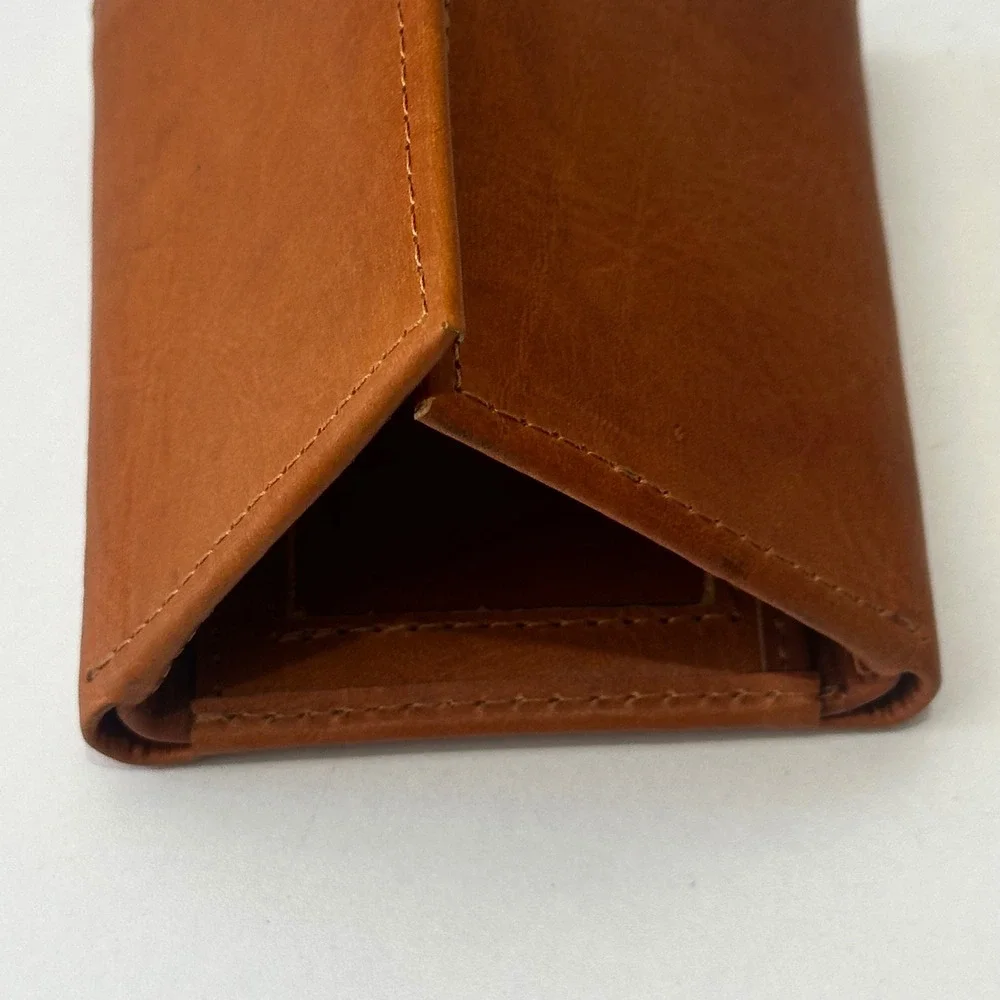 Artisan Handmade Leather Trifold Wallet Rustic Saddle Tan Mens